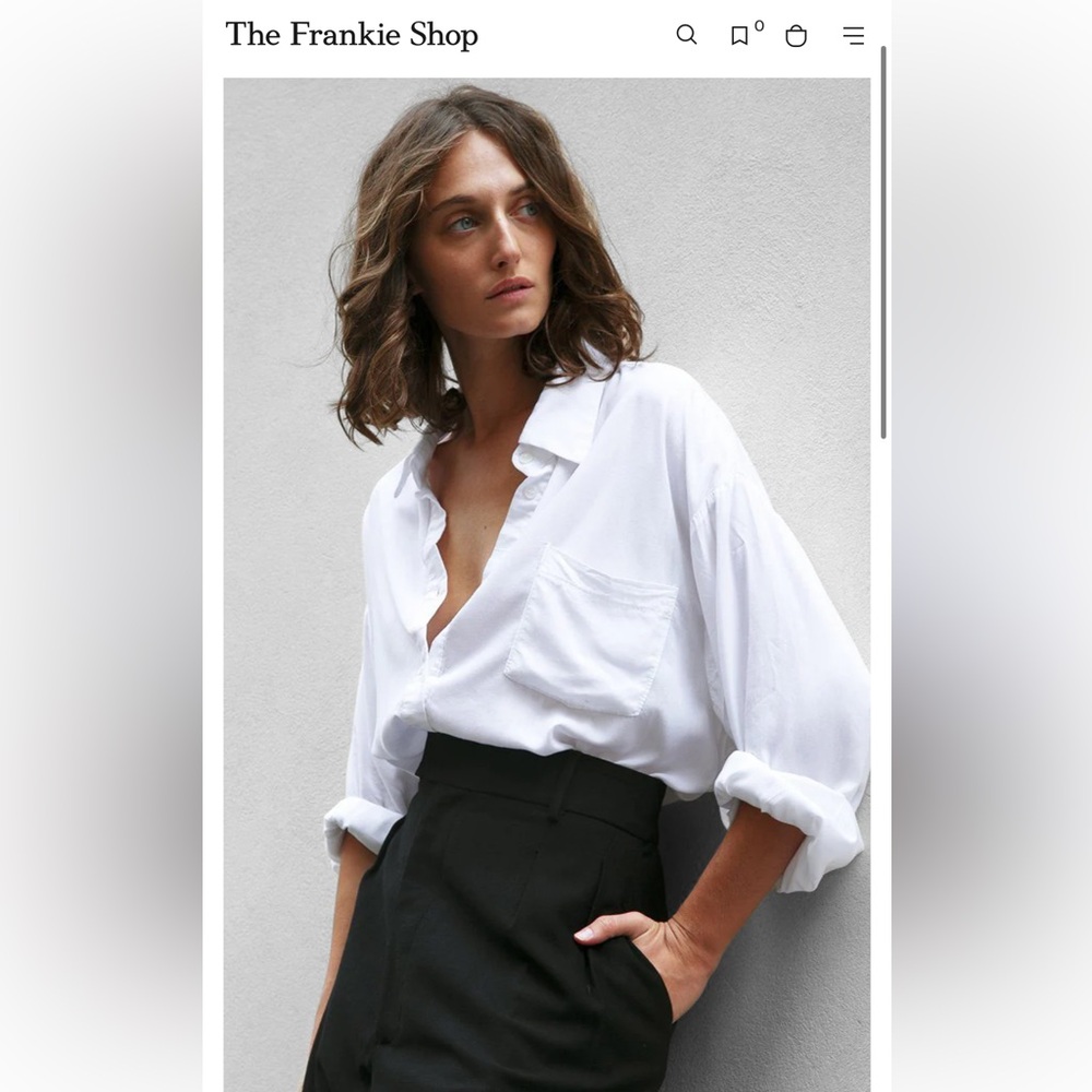 The Frankie Shop Hanna Silky Oversized Button Down Shirt Sz XS/S in White